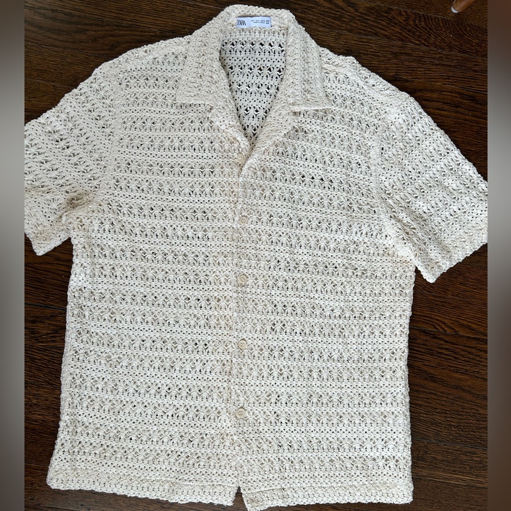 Zara Men’s Crochet Textured Shirt NWOT